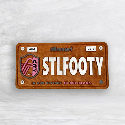 STL City Soccer Novelty License Plate - STLFOOTY - Solid Cherry Art Decor Collectible - Precision Carved - Hand Finished - Made in USA