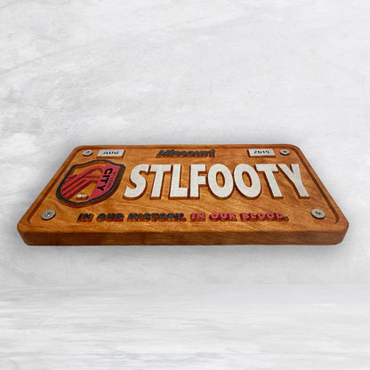 STL City Soccer Novelty License Plate - STLFOOTY - Solid Cherry Art Decor Collectible - Precision Carved - Hand Finished - Made in USA