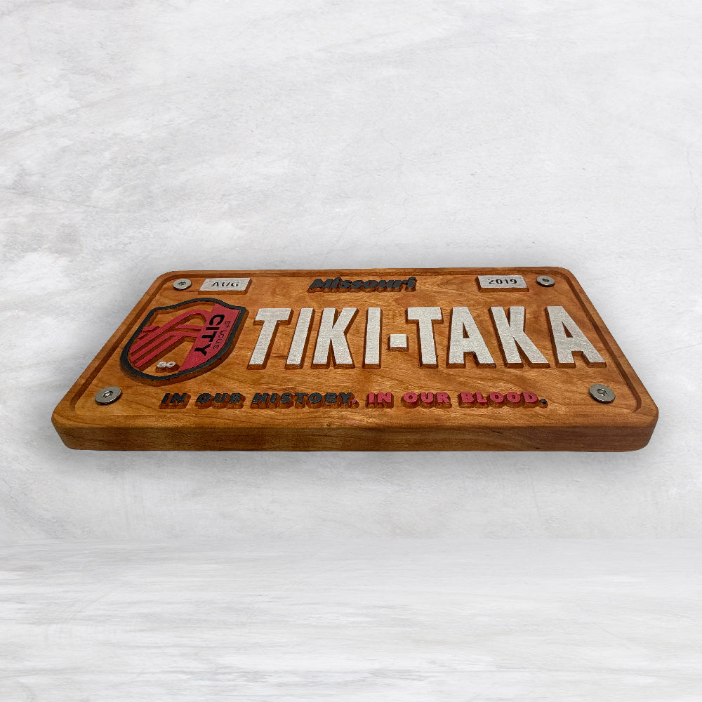 STL City Soccer Novelty License Plate - TIKI-TAKA - Solid Cherry Art Decor Collectible - Precision Carved - Hand Finished - Made in USA