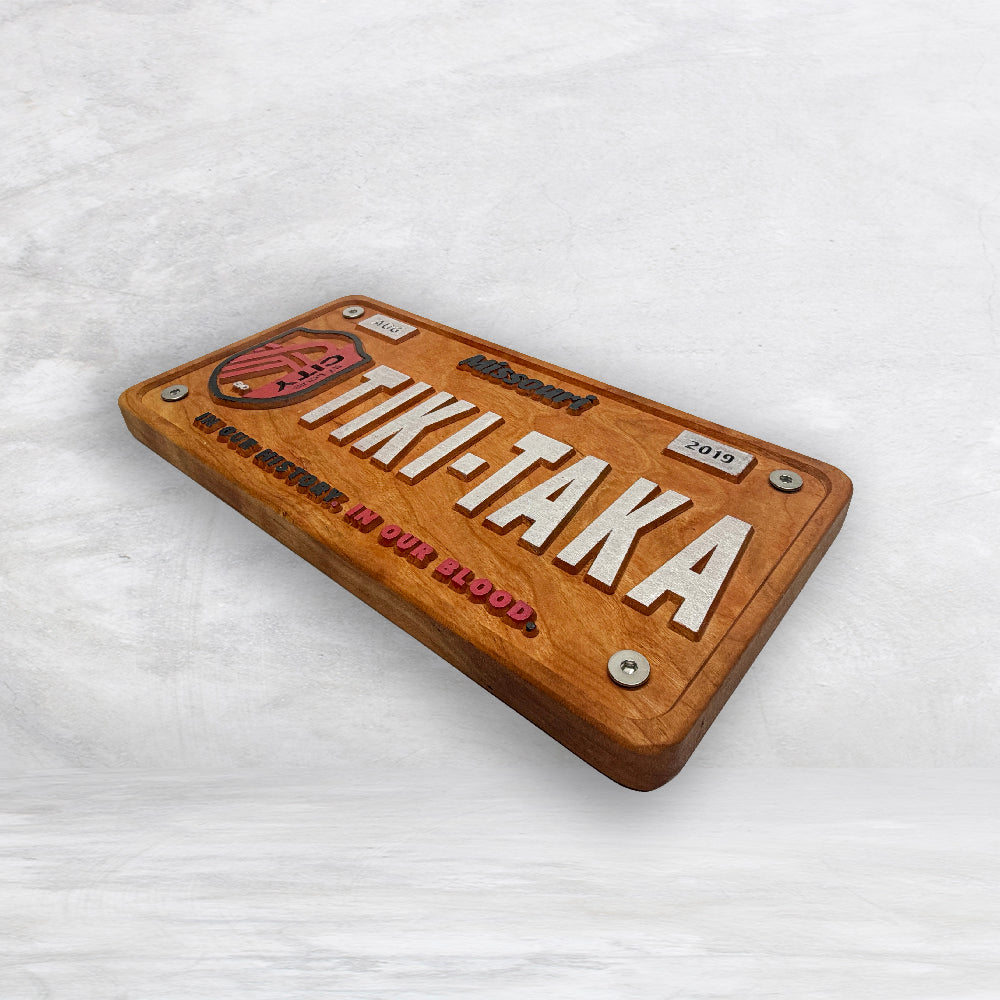 STL City Soccer Novelty License Plate - TIKI-TAKA - Solid Cherry Art Decor Collectible - Precision Carved - Hand Finished - Made in USA