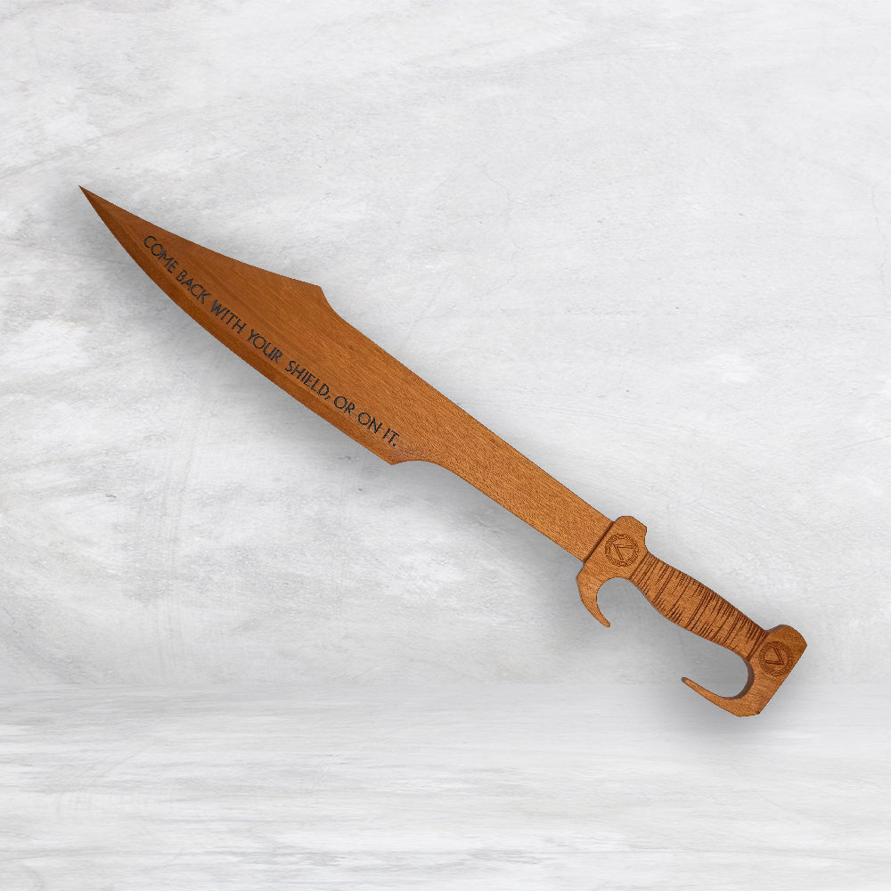 3D Wood Spartan Sword - Solid Mahogany Decor Art - Precision Carved - Hand Finished - Made in USA
