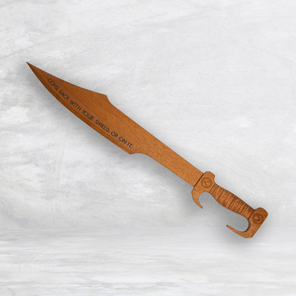 3D Wood Spartan Sword - Solid Mahogany Decor Art - Precision Carved - Hand Finished - Made in USA