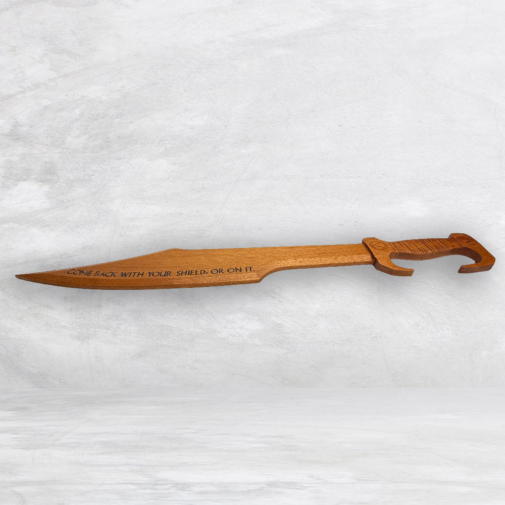 3D Wood Spartan Sword - Solid Mahogany Decor Art - Precision Carved - Hand Finished - Made in USA