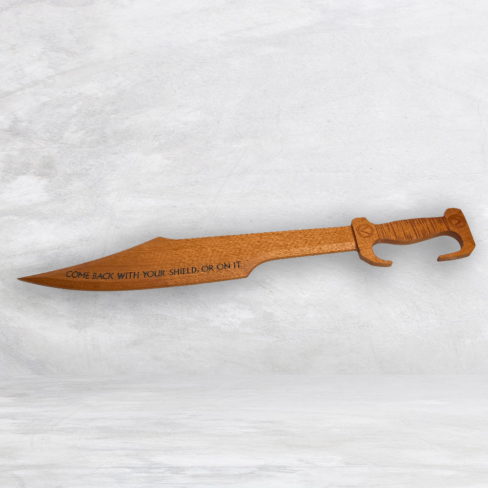 3D Wood Spartan Sword - Solid Mahogany Decor Art - Precision Carved - Hand Finished - Made in USA
