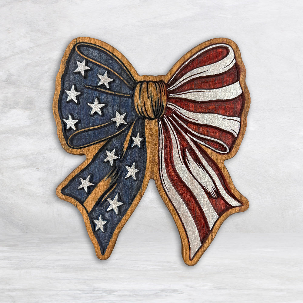 USA Bow and Ribbon Wood Decor - Painted - Medium