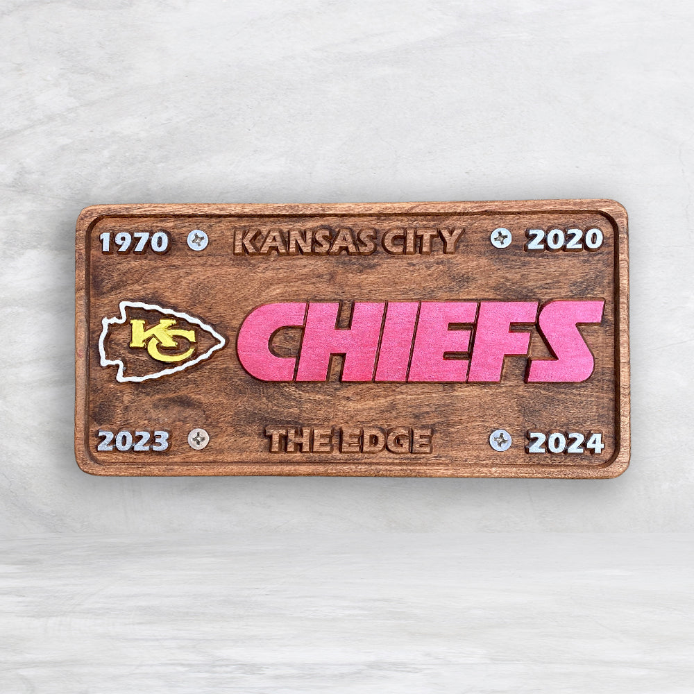 KC Chiefs Champions Wood License Plate - Made in USA