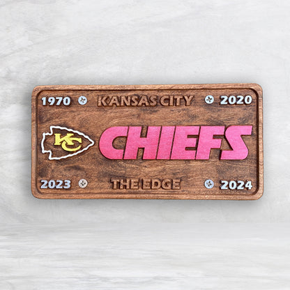 KC Chiefs Champions Wood License Plate - Made in USA