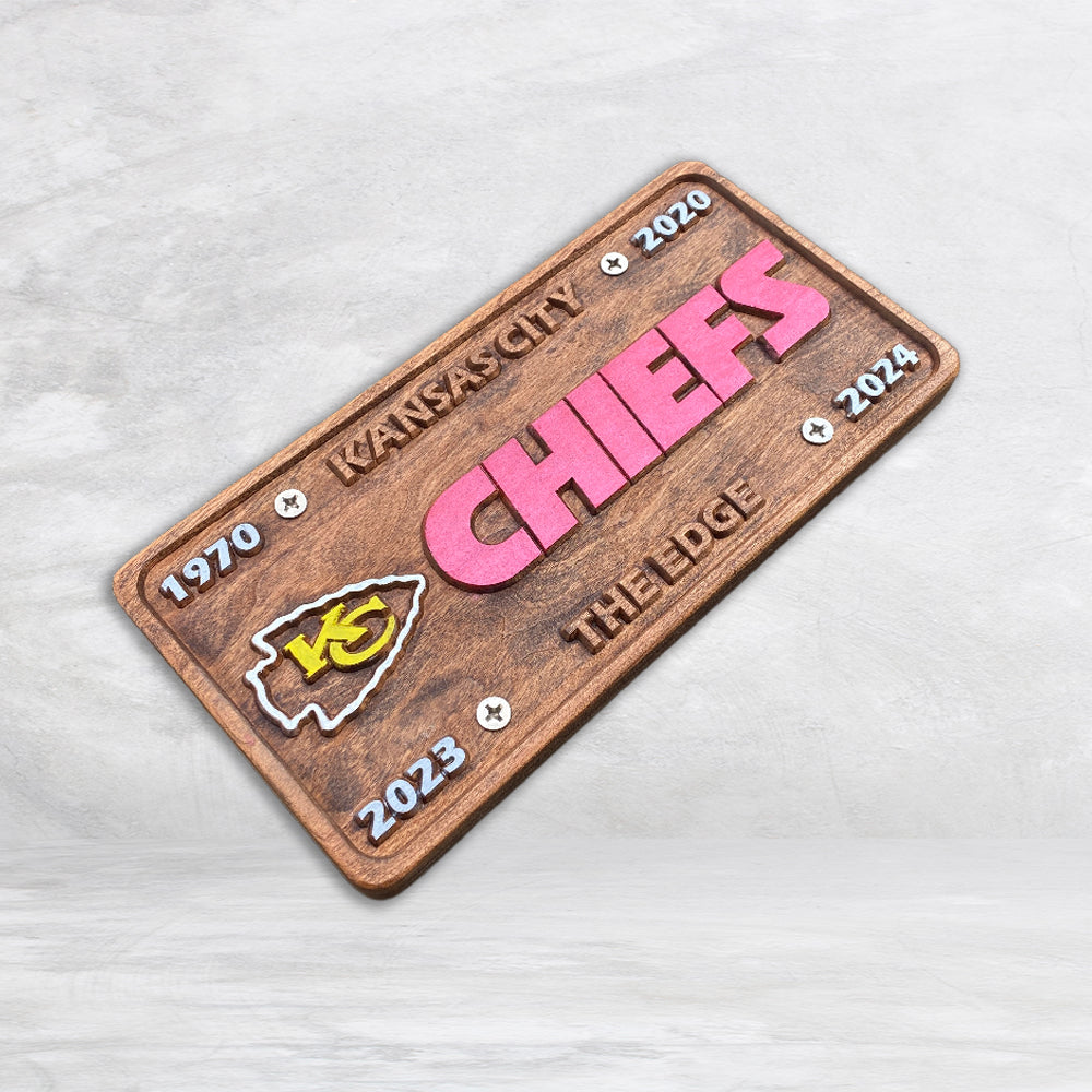 KC Chiefs Champions Wood License Plate - Made in USA