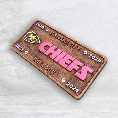 KC Chiefs Champions Wood License Plate - Made in USA
