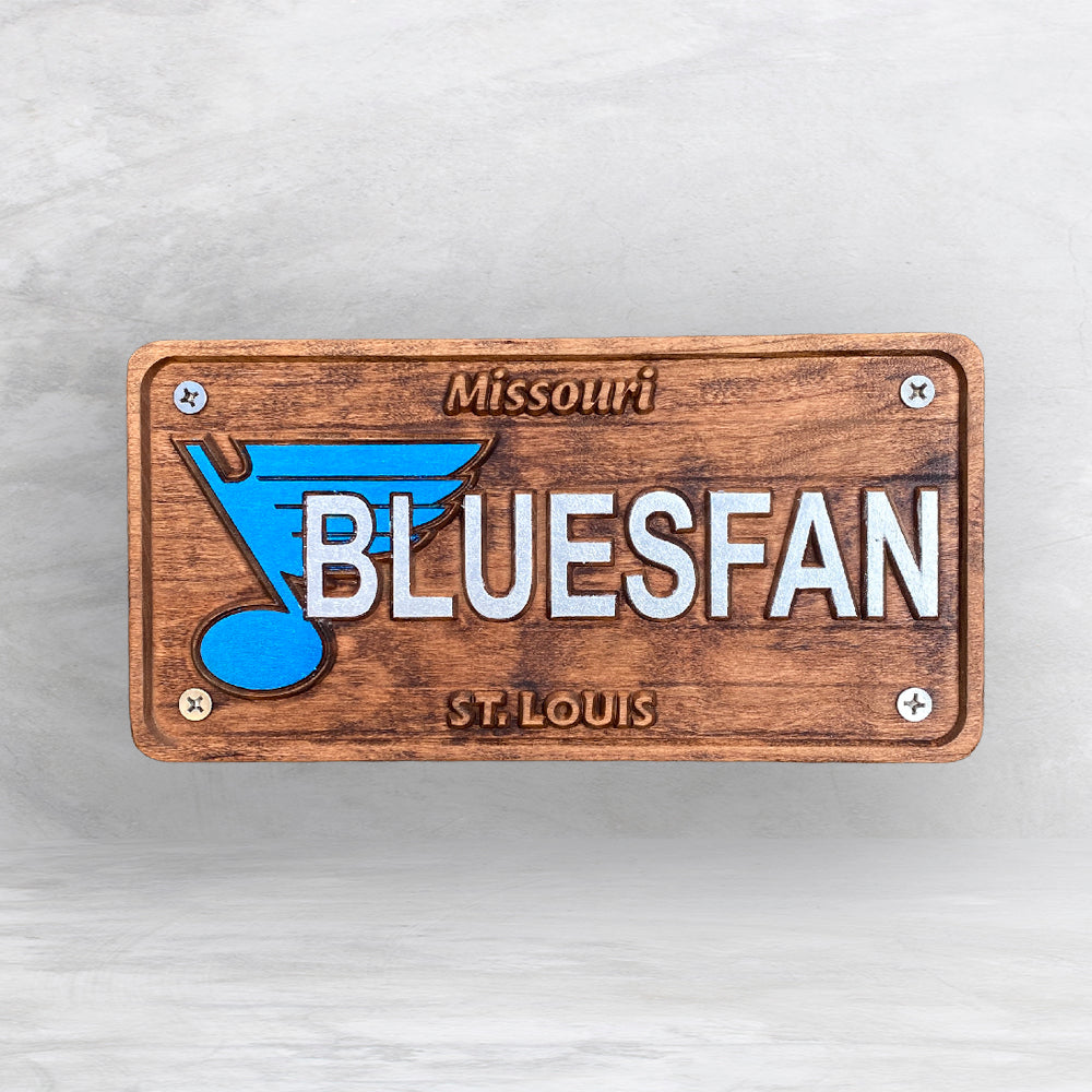 STL Blues Fan Wood License Plate