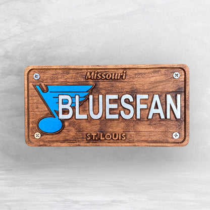 STL Blues Fan Wood License Plate - Made in USA