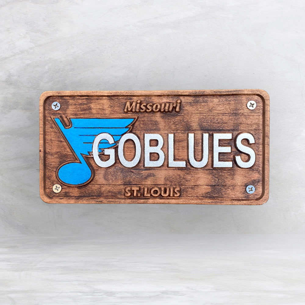 STL Blued Wood License Plate - GO BLUES - Made in USA
