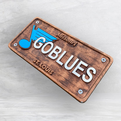 STL Blued Wood License Plate - GO BLUES - Made in USA