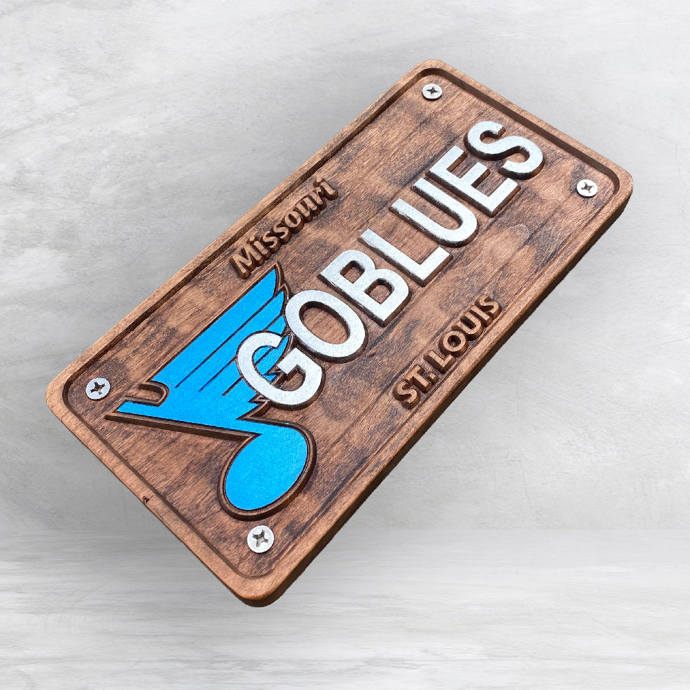 STL Blued Wood License Plate - GO BLUES