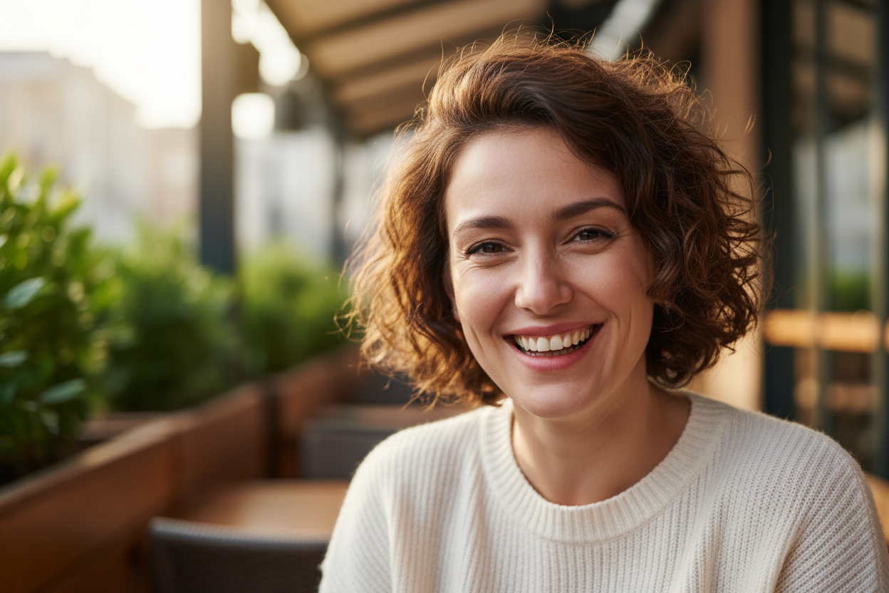 a happy customer smiling