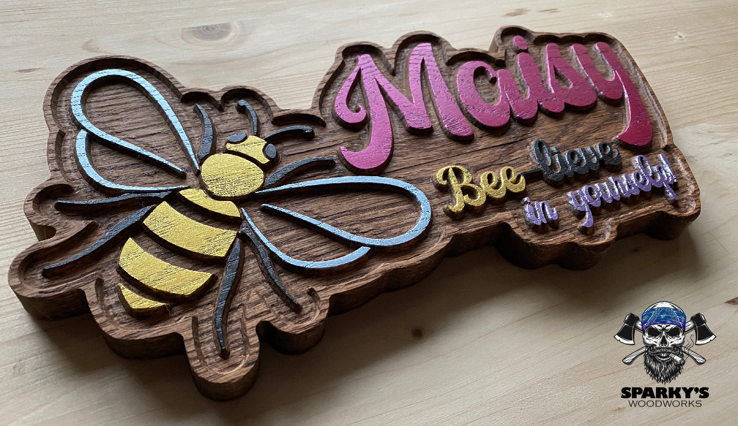 Bumblebee BEE-LIEVE Wood Name Sign