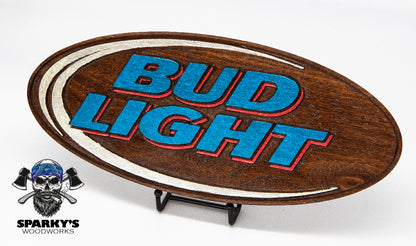 Bud Light Solid Walnut Logo Sign