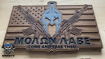 Molon Labe Spartan USA Flag M-16's Wood Sign