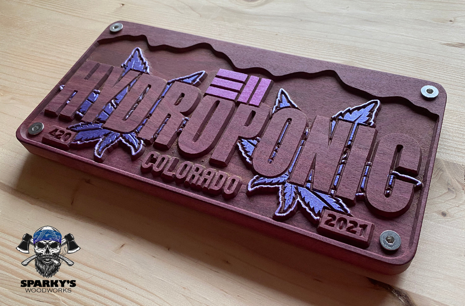 LE 311 Wood License Plate #7 - HYDROPONIC - Purple Kush Purpleheart Edition