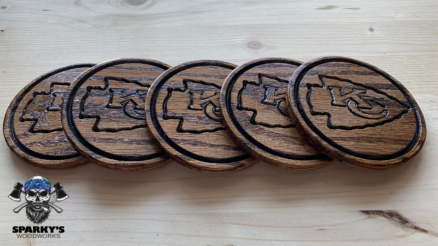 The KC Arrowhead Wood Coasters