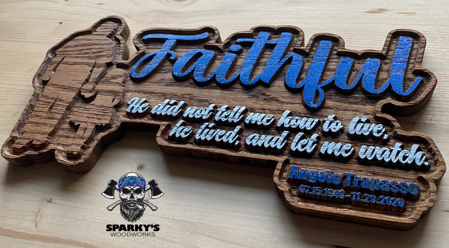"Faithful Father with Daughter" Wood Memorial Name Sign