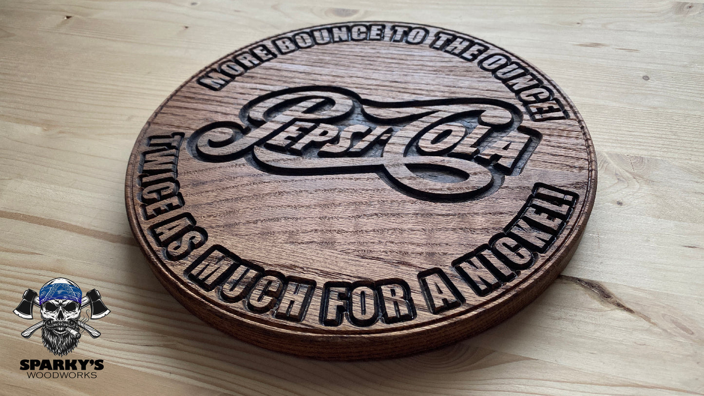 Wood Pepsi Script Logo Sign