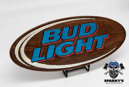 Bud Light Solid Walnut Logo Sign