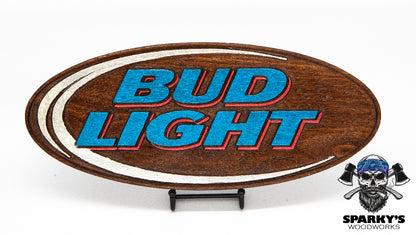 Bud Light Solid Walnut Logo Sign