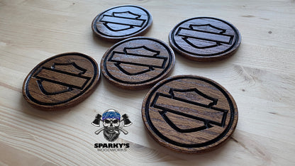 "The Bar and The Shield" Wood Coasters