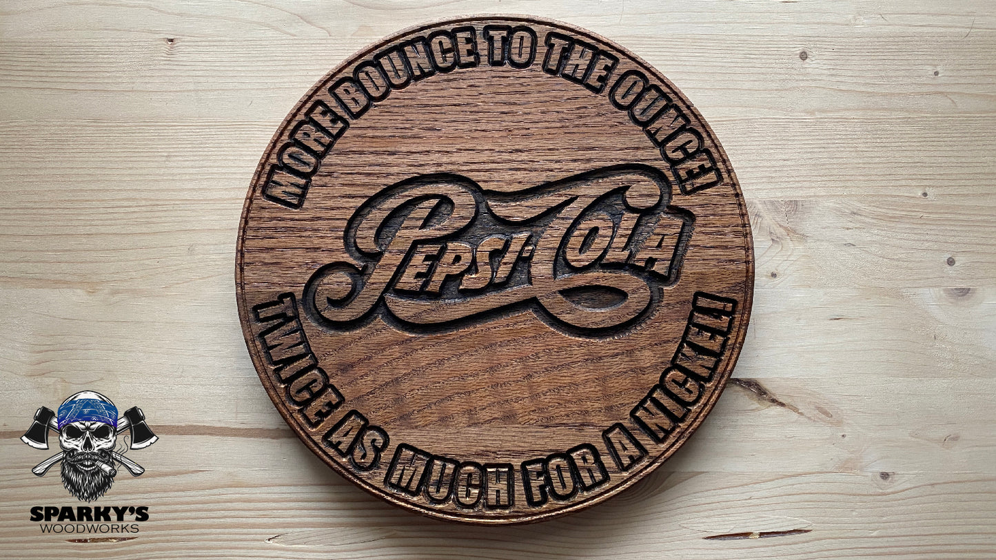 Wood Pepsi Script Logo Sign