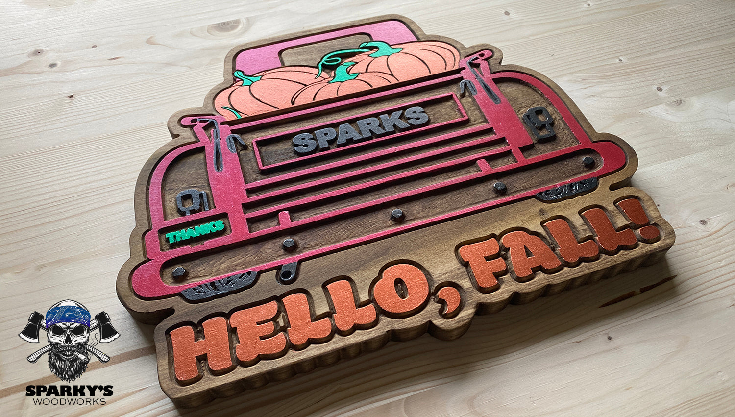 "Hello Fall!" Country Truck Wood Name Sign