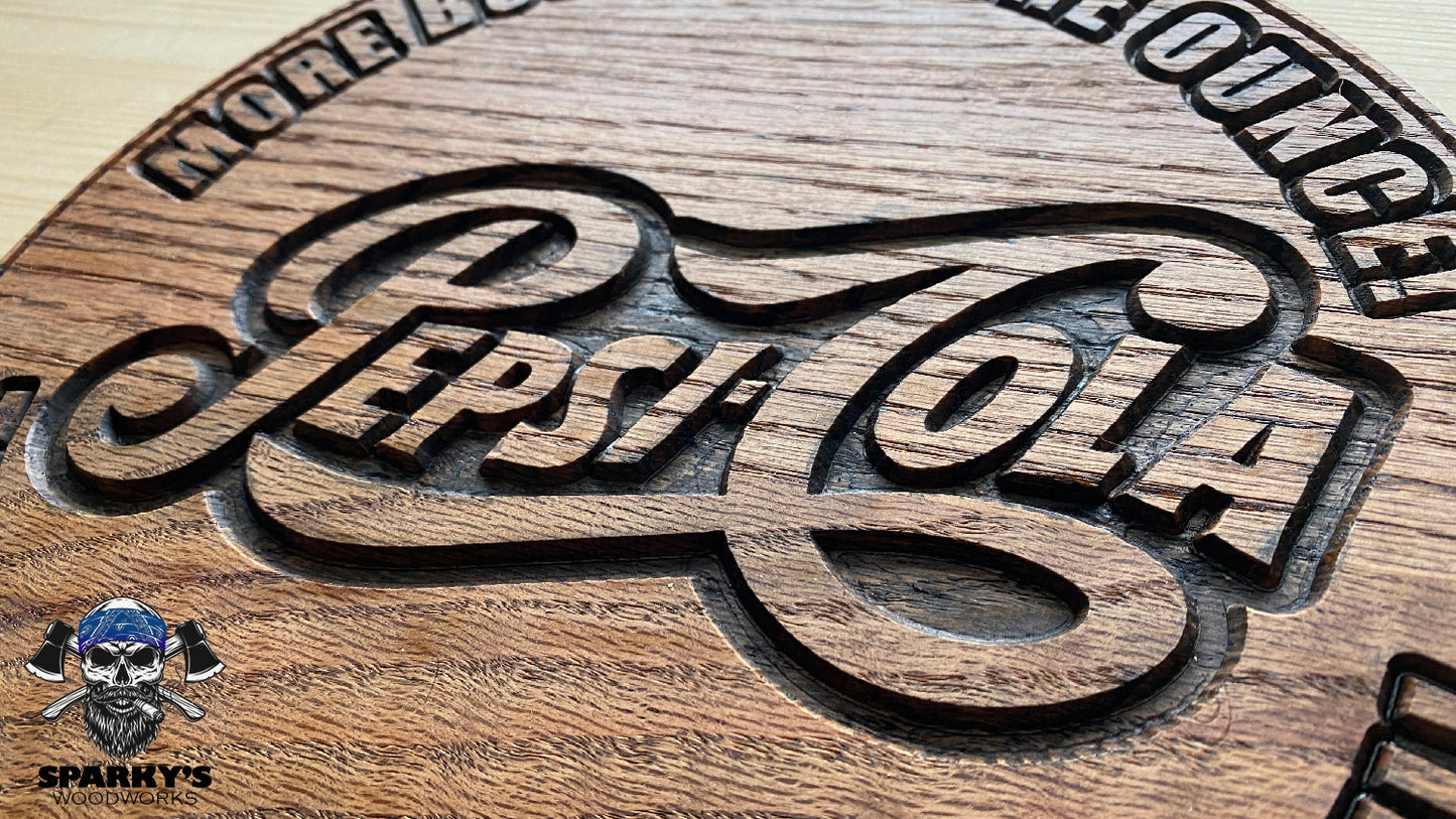 Wood Pepsi Script Logo Sign