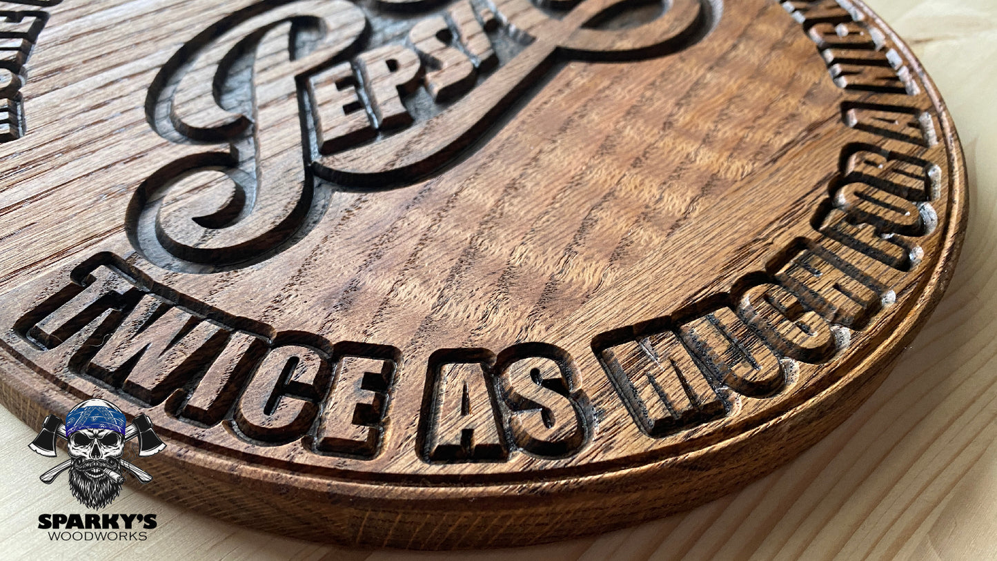 Wood Pepsi Script Logo Sign