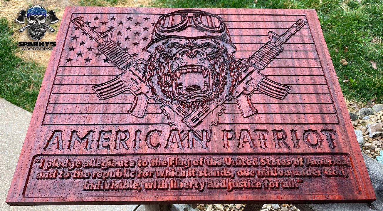 American Patriot Gorilla Wood Sign - Pledge of Allegiance