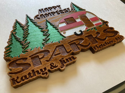 Customizable "Happy Campers" Wood Camping RV Sign