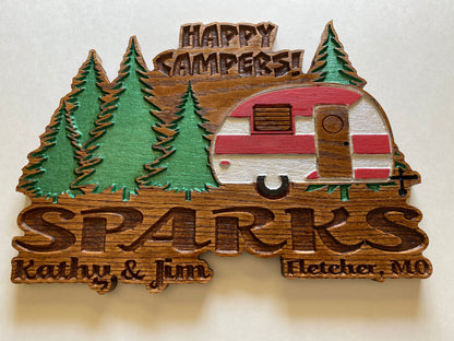 Customizable "Happy Campers" Wood Camping RV Sign