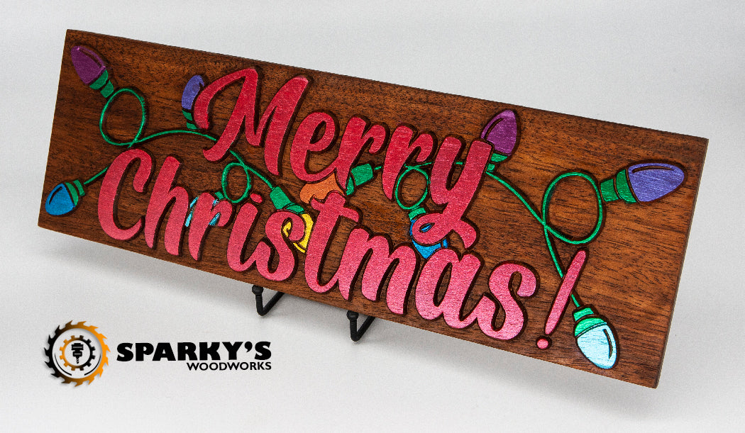 Merry Christmas Lights Wood Sign 1