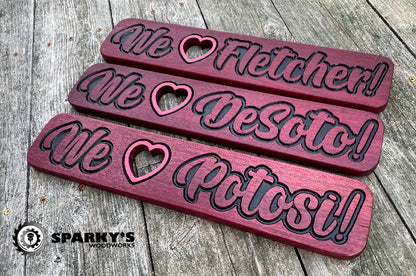 Neighborhood Love Wood Signs - Purpleheart (PERSONALIZED)