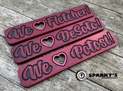 Neighborhood Love Wood Signs - Purpleheart (PERSONALIZED)