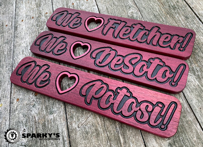 Neighborhood Love Wood Signs - Purpleheart (PERSONALIZED)