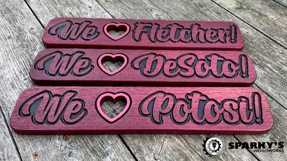 Neighborhood Love Wood Signs - Purpleheart (PERSONALIZED)