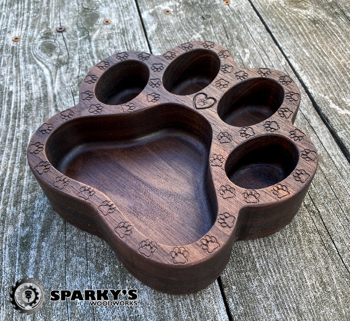 Paw Print Wood Catch-All Bowl Tray