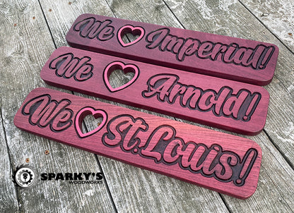 Neighborhood Love Wood Signs - Purpleheart (PERSONALIZED)