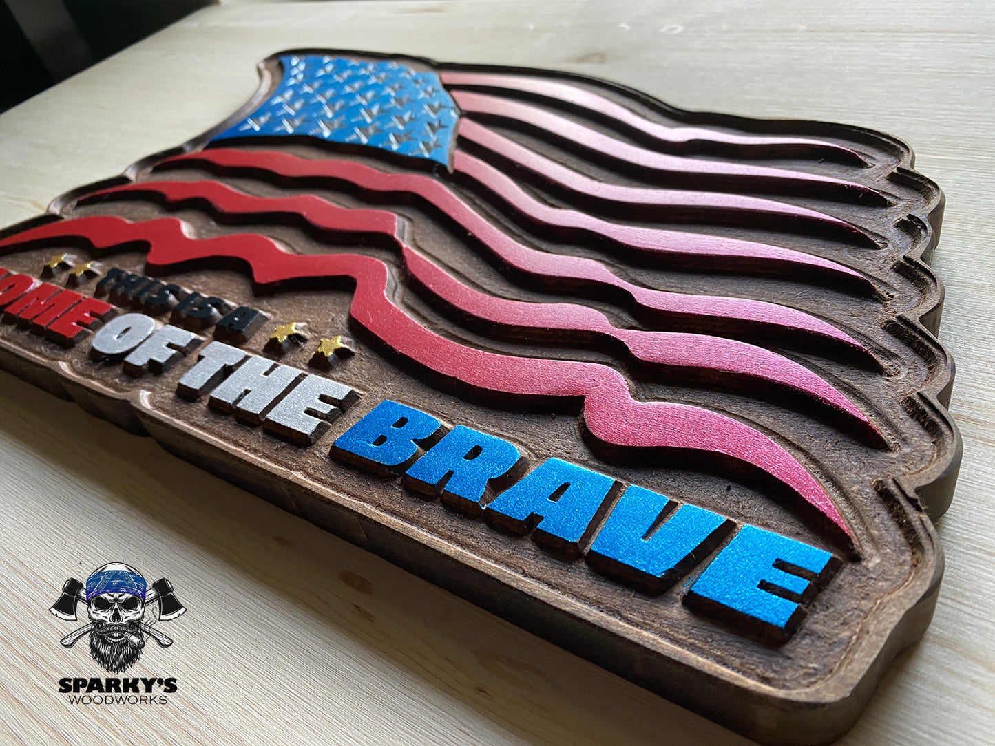 USA Flag - Home of the Brave Wood Sign