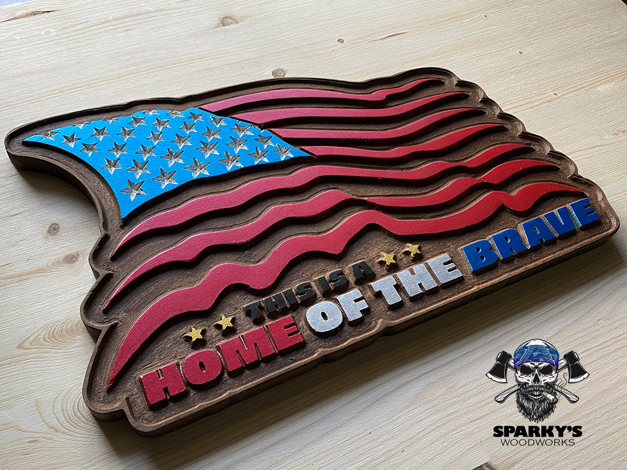 USA Flag - Home of the Brave Wood Flag Sign