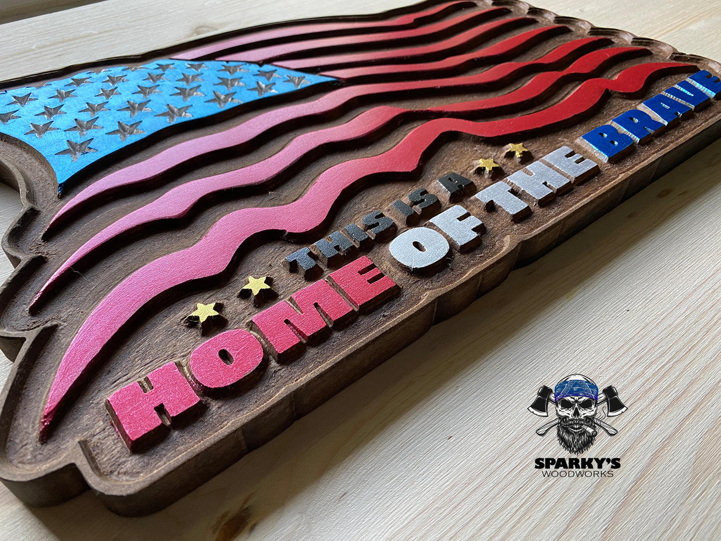 USA Flag - Home of the Brave Wood Sign