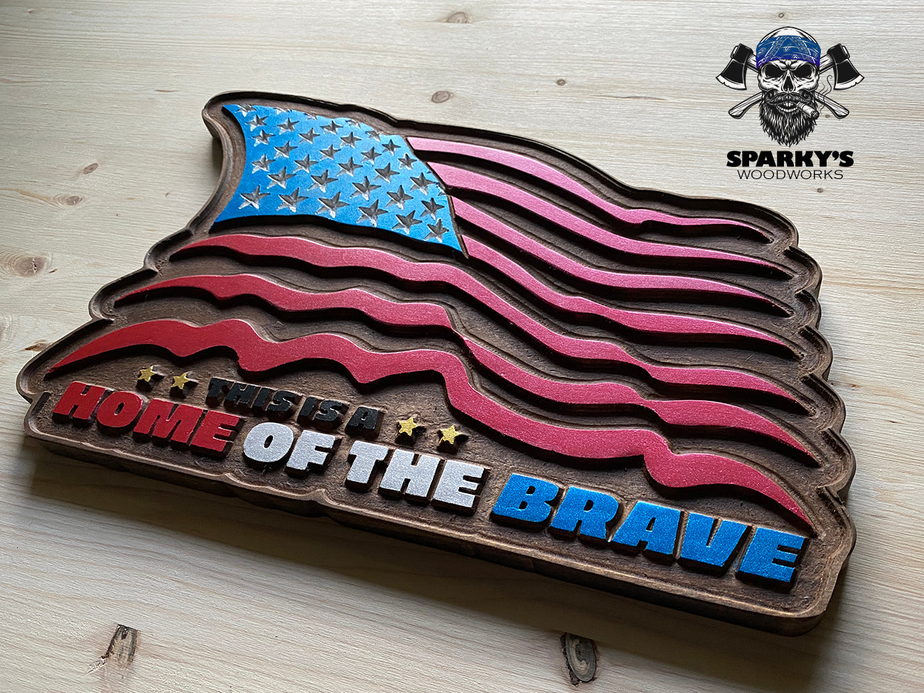 USA Flag - Home of the Brave Wood Sign