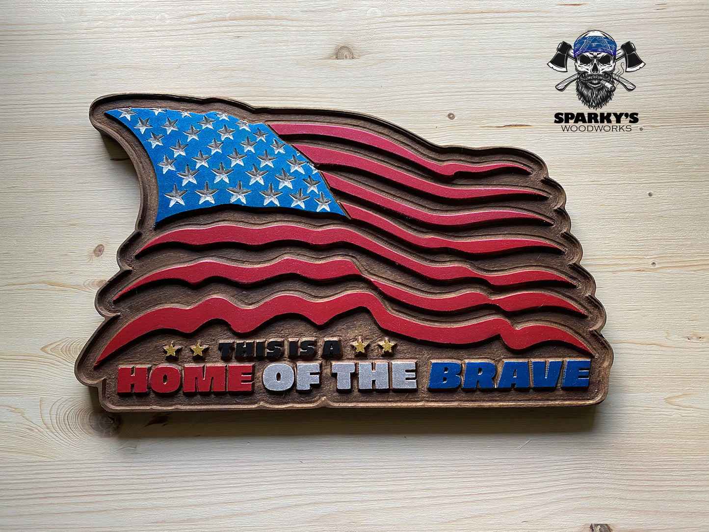 USA Flag - Home of the Brave Wood Sign