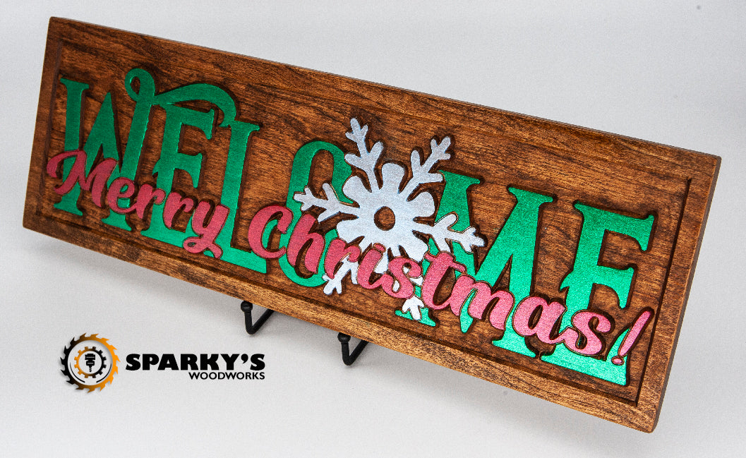 Merry Christmas Snowflake Welcome Wood Sign
