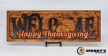 Happy Thanksgiving Welcome Sign - Pilgrim Turkey